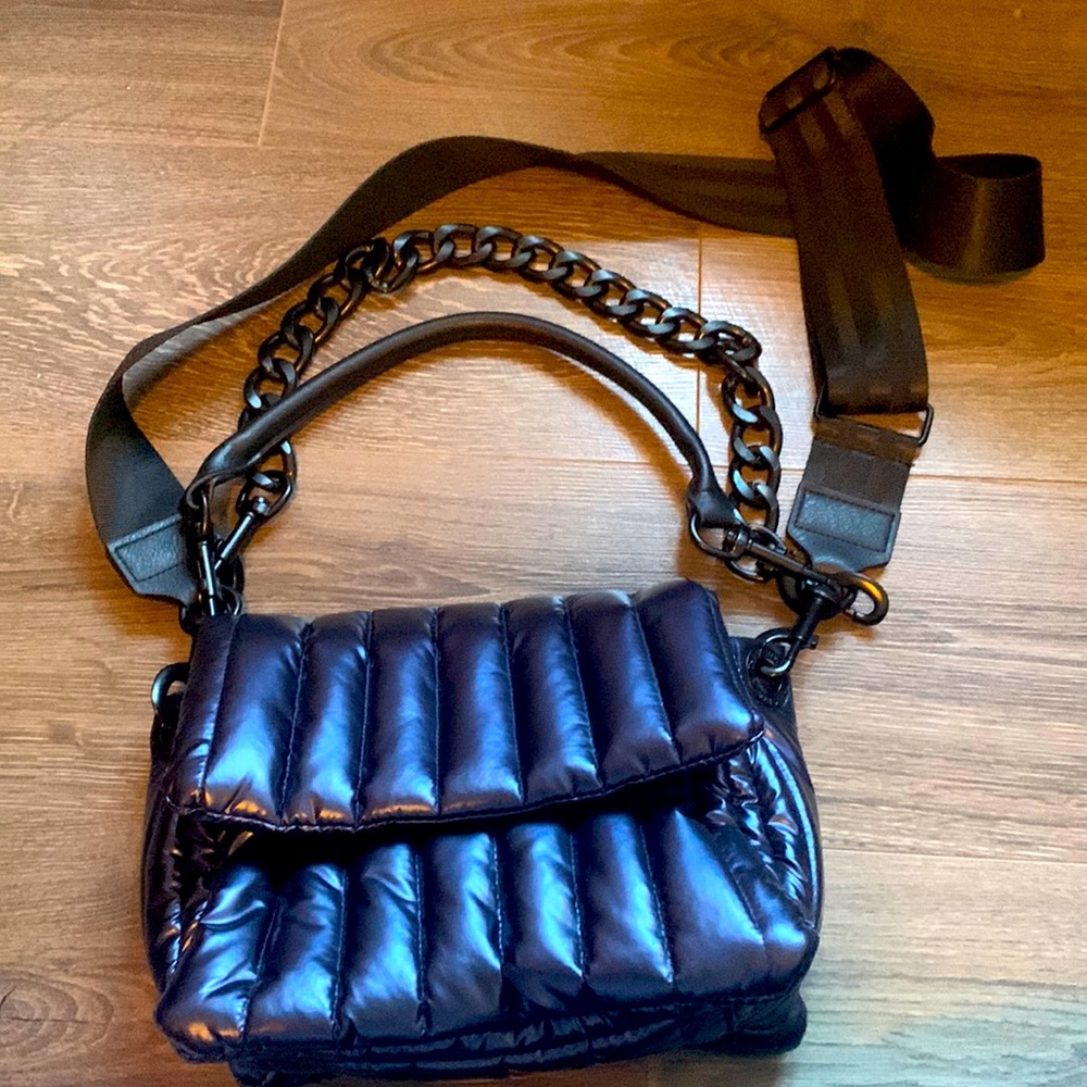 NWOT Think Royln navy blue quilted small,3 strap bag